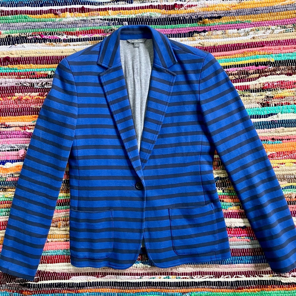 L.L. Bean Signature ~ Blue striped ponte knit blazer